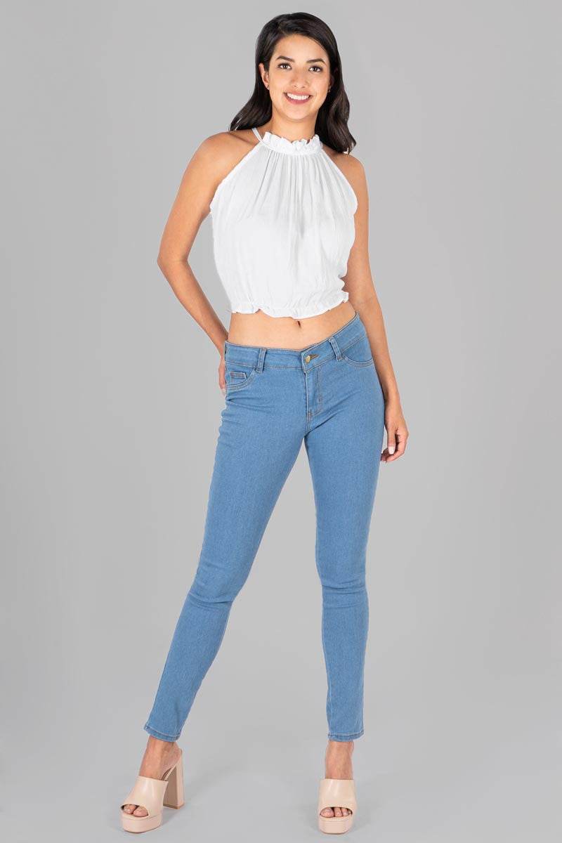Jeans básicos de tiro medio - Santory Ropa  (7040469893187)