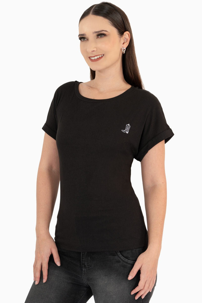 Playera con estampado de bota y manga corta