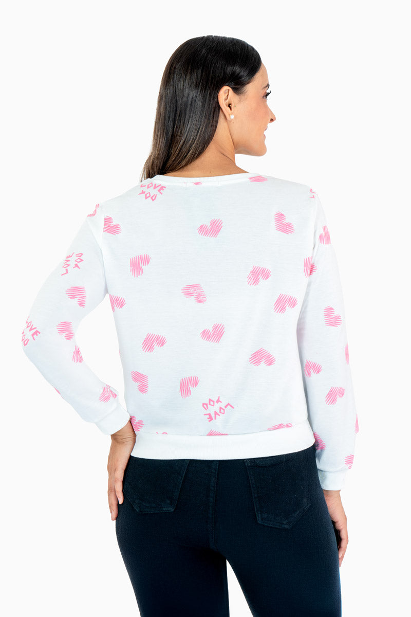 Sudadera con estampado de corazones cuello redondo