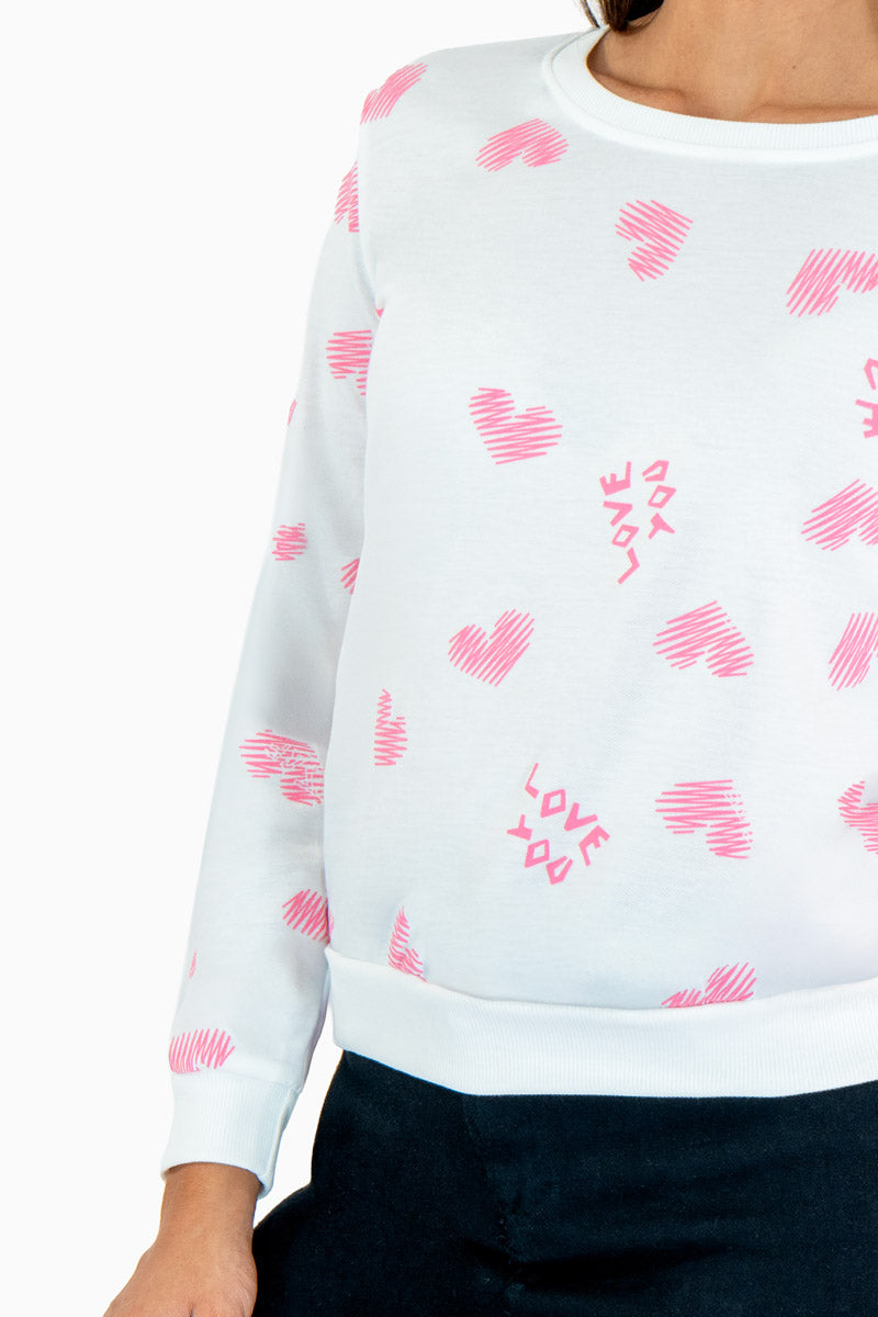 Sudadera con estampado de corazones cuello redondo