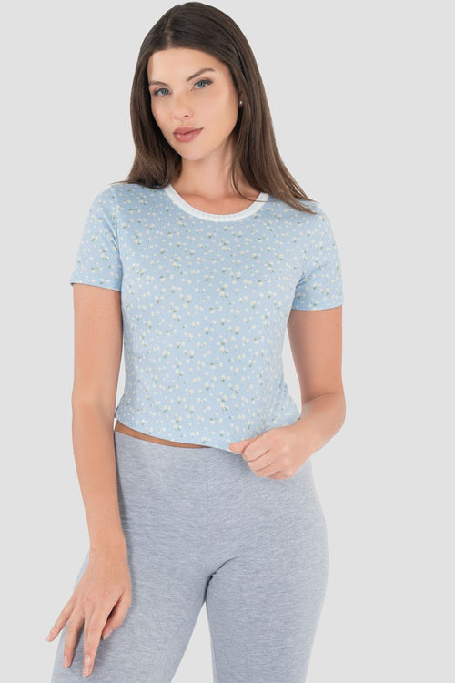 Playera floral manga corta