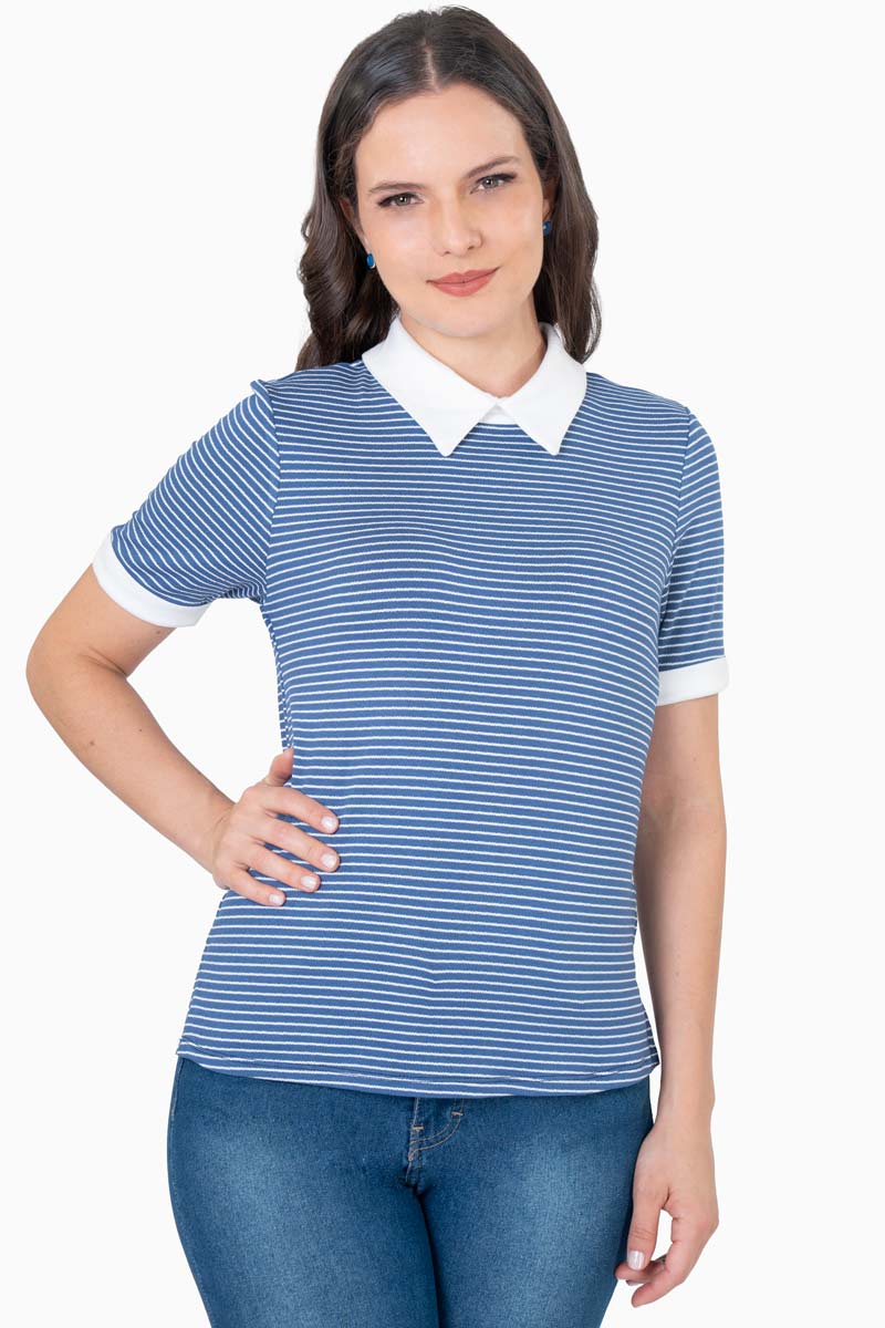 Blusa manga corta con cuello en contraste titpo polo
