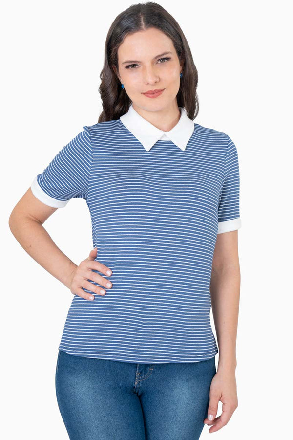 Blusa manga corta con cuello en contraste titpo polo