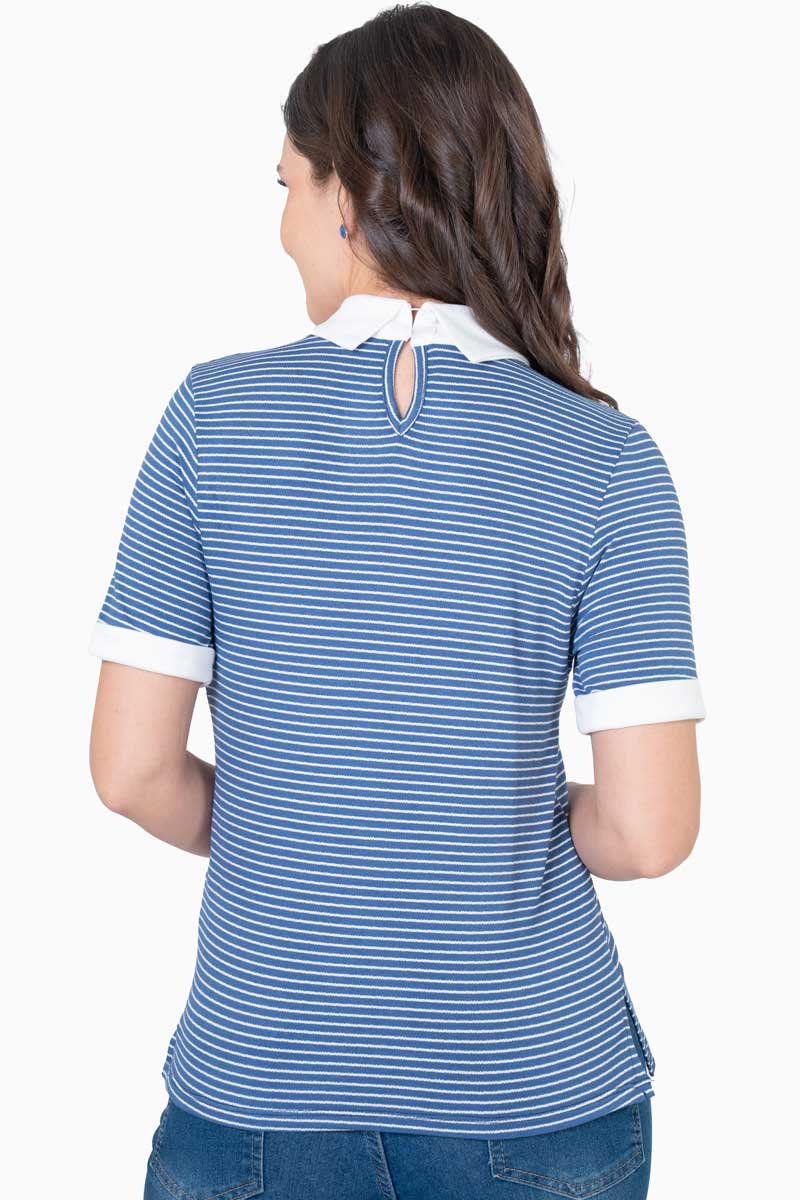 Blusa manga corta con cuello en contraste titpo polo