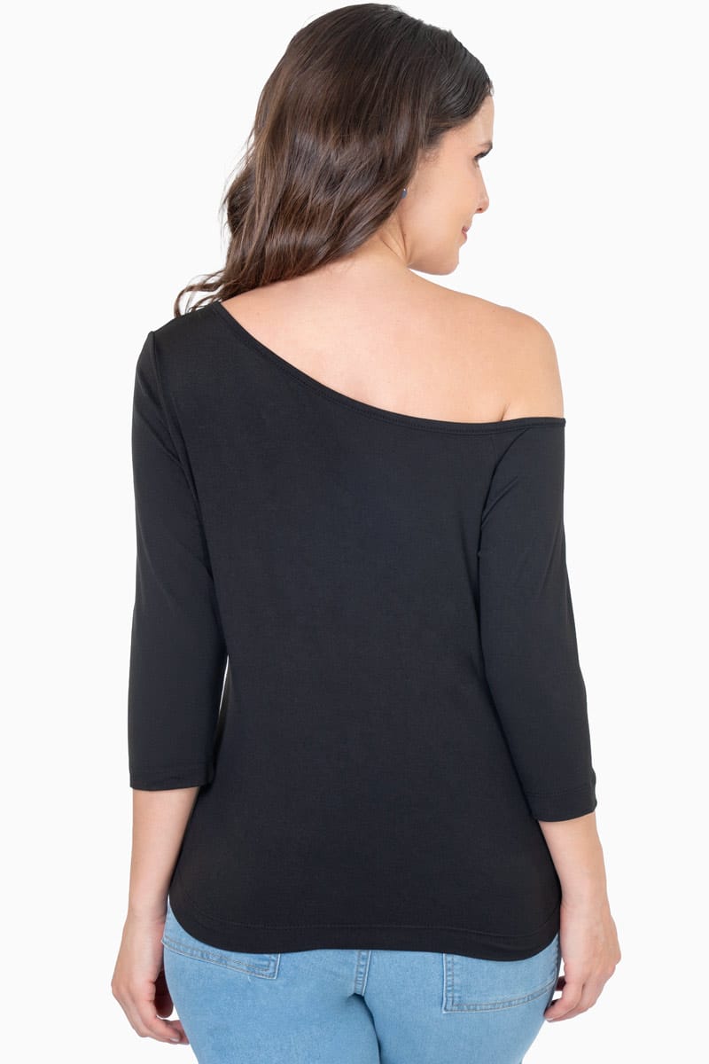 Blusa manga 3/4 escote asimétrico