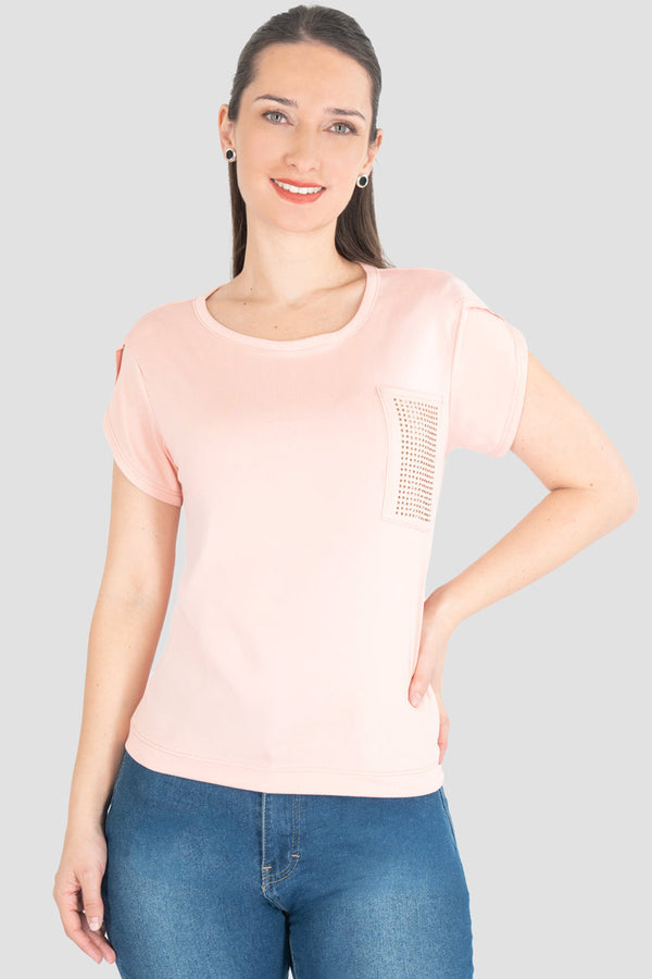 Playera manga tulipan con bolsillo en pecho