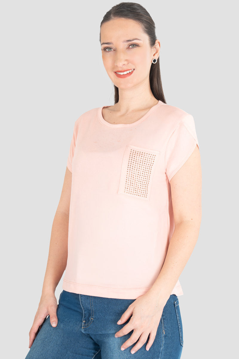 Playera manga tulipan con bolsillo en pecho