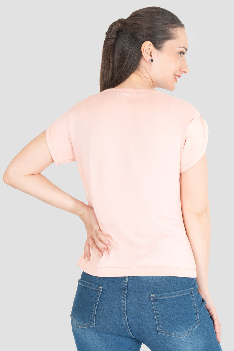 Playera manga tulipan con bolsillo en pecho