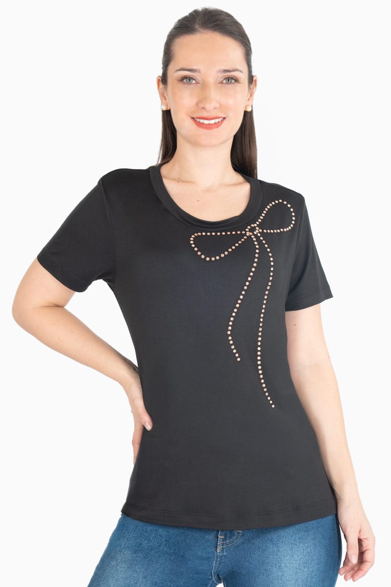 Playera con aplicaciôn de moño en piedras