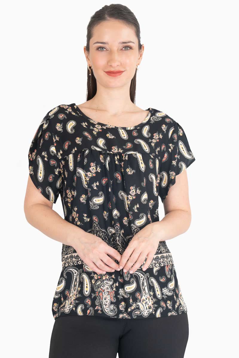 Blusa estampada manga corta cruzada