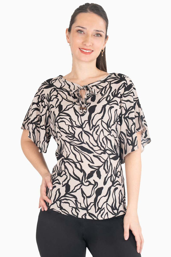 Blusa manga mariposa con amarre en escote