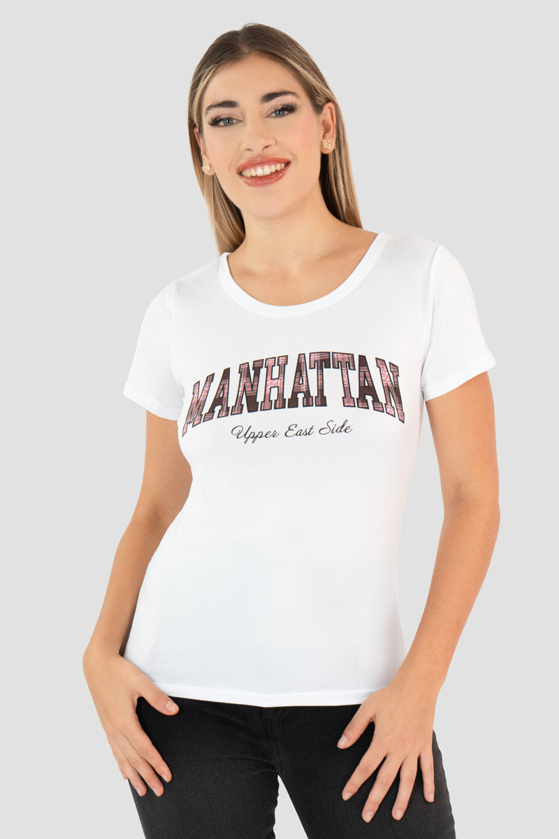 Playera manga corta con estampado "Manhatttan"