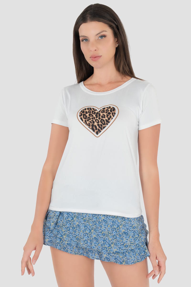 Playera corazón animal print