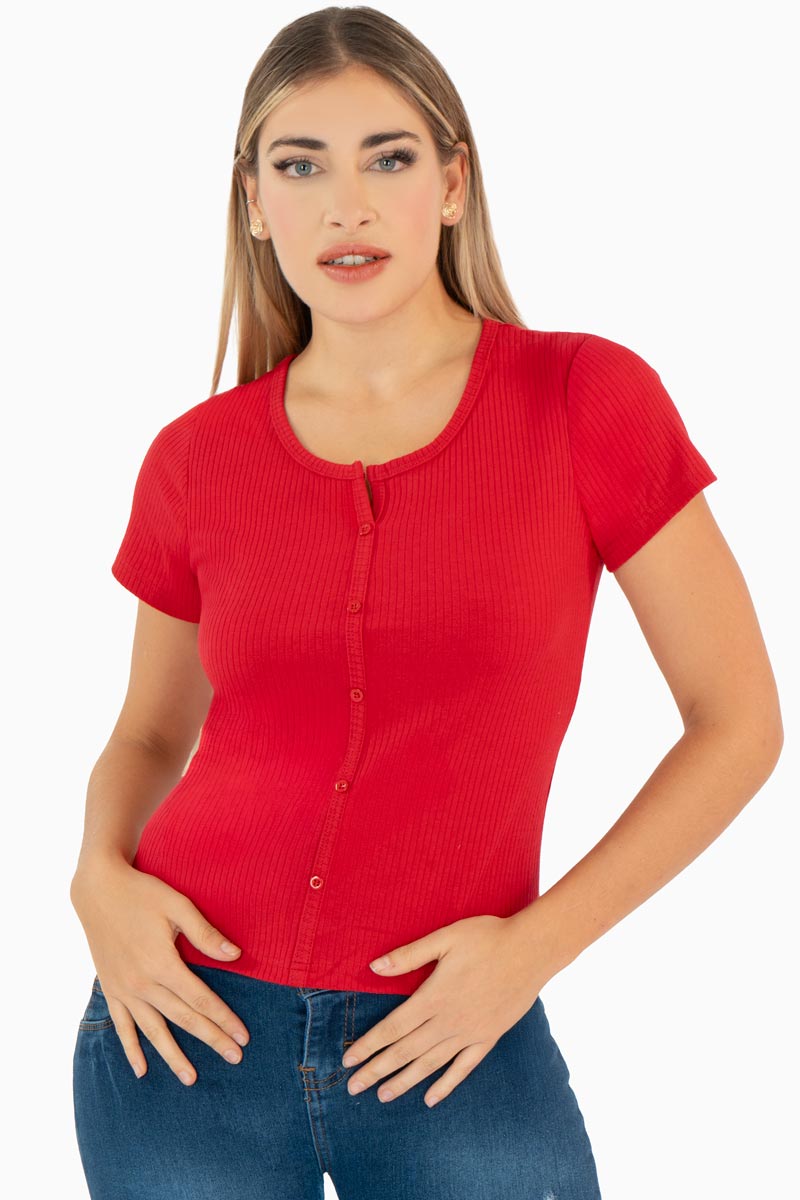 Playera lisa escote redondo con aletilla