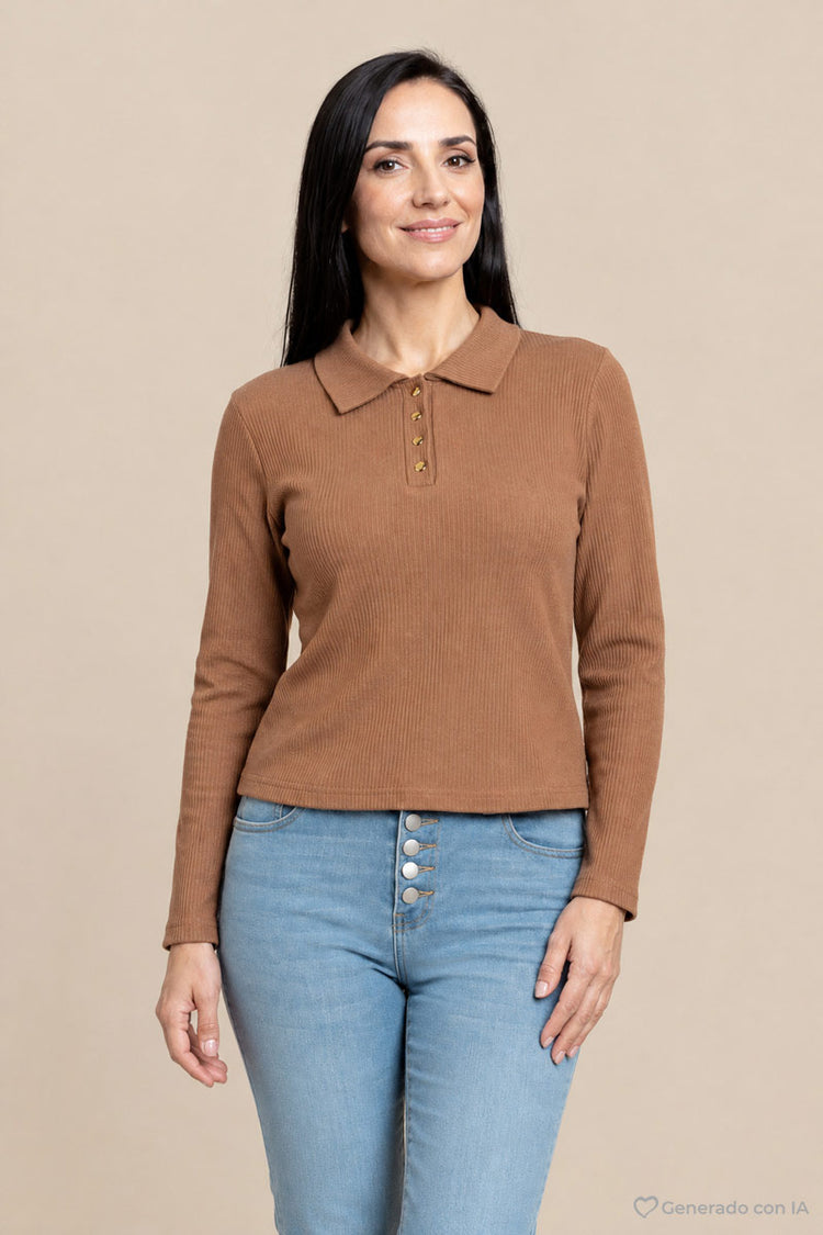 Playera tipo polo maga larga