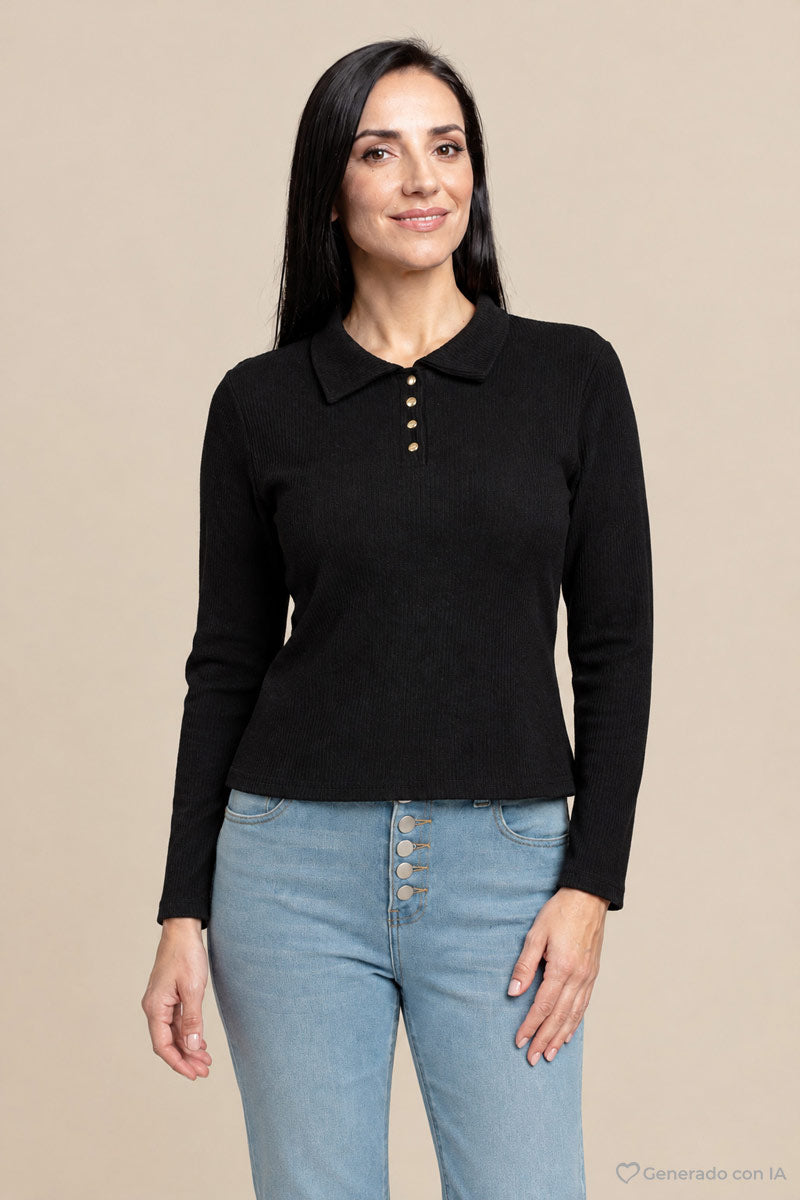 Playera tipo polo maga larga