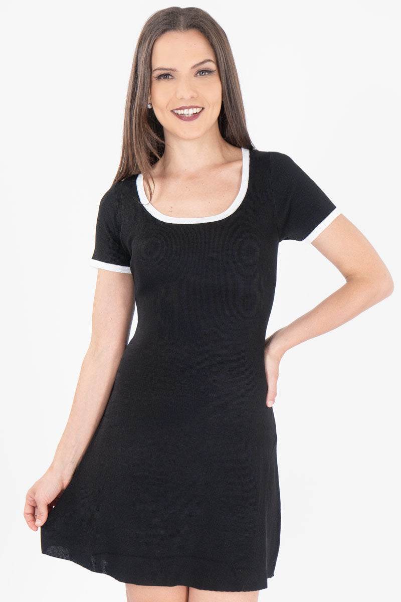 Vestido tejido manga corta con contraste - Santory Ropa  (7442219728963)