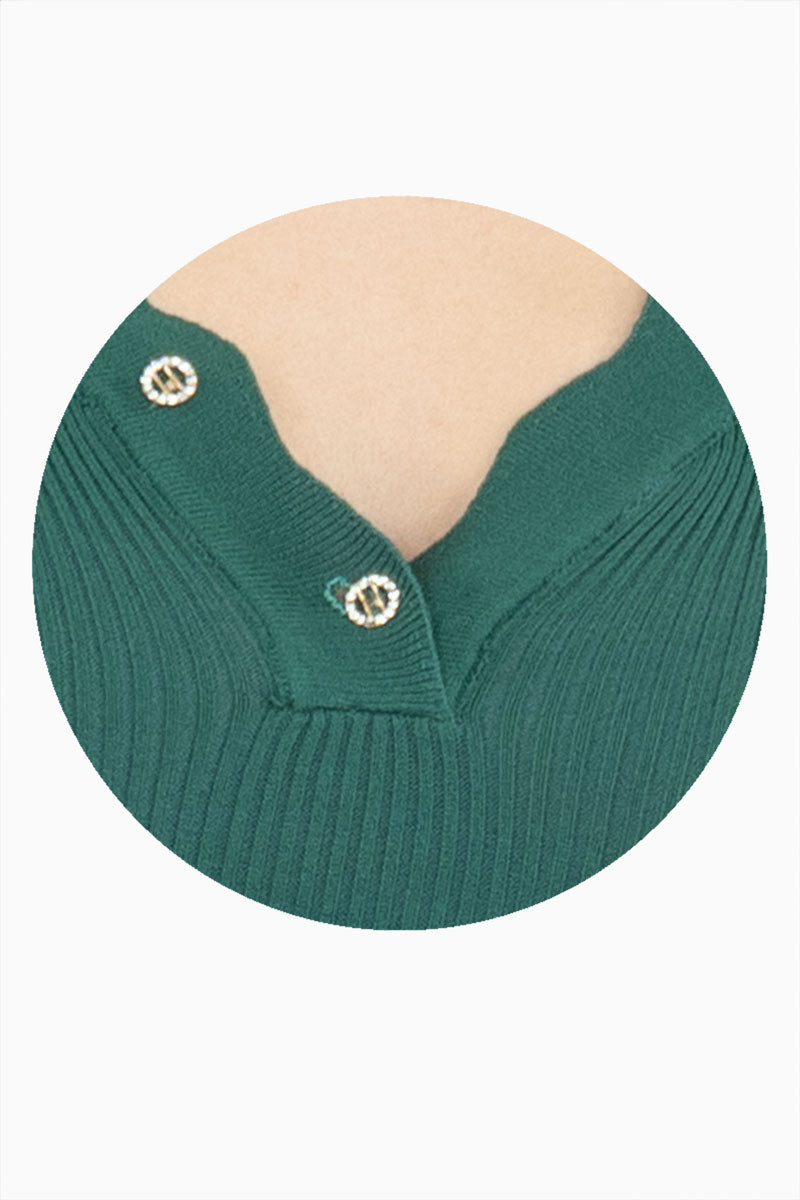 Vestido tejido manga larga y botones en escote