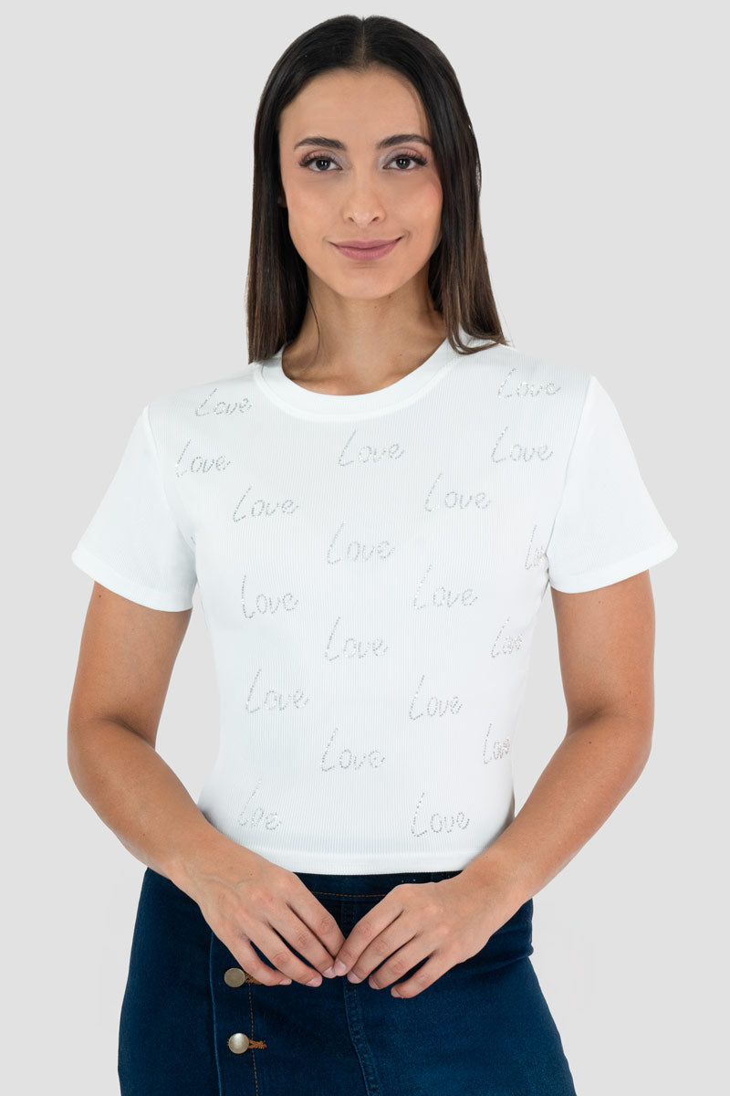 Playera manga corta con estampado "LOVE"
