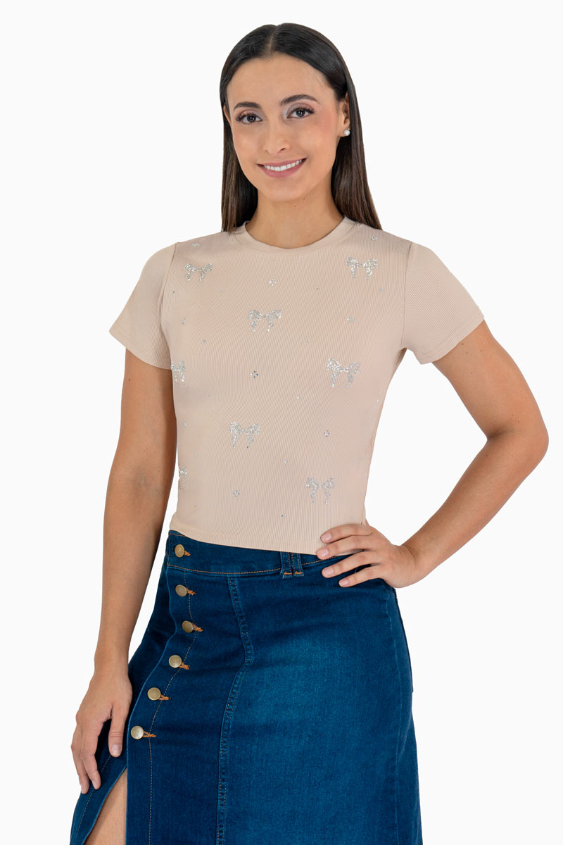 Playera manga corta con estampado de moños