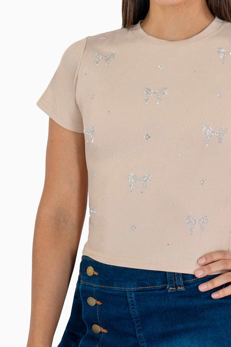 Playera manga corta con estampado de moños