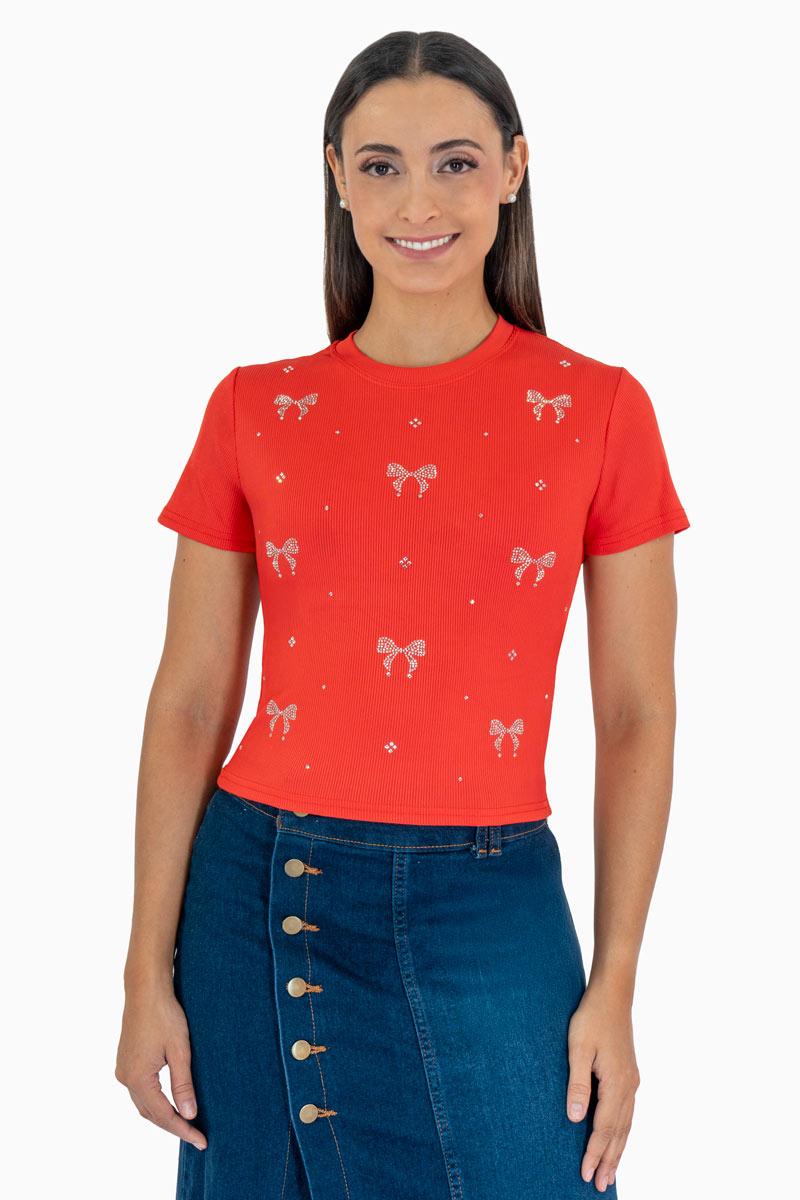 Playera manga corta con estampado de moños