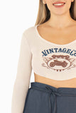 Playera crop manga larga estampada