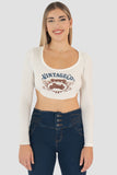 Playera crop manga larga estampada