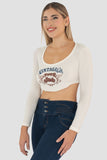 Playera crop manga larga estampada
