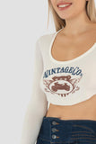 Playera crop manga larga estampada