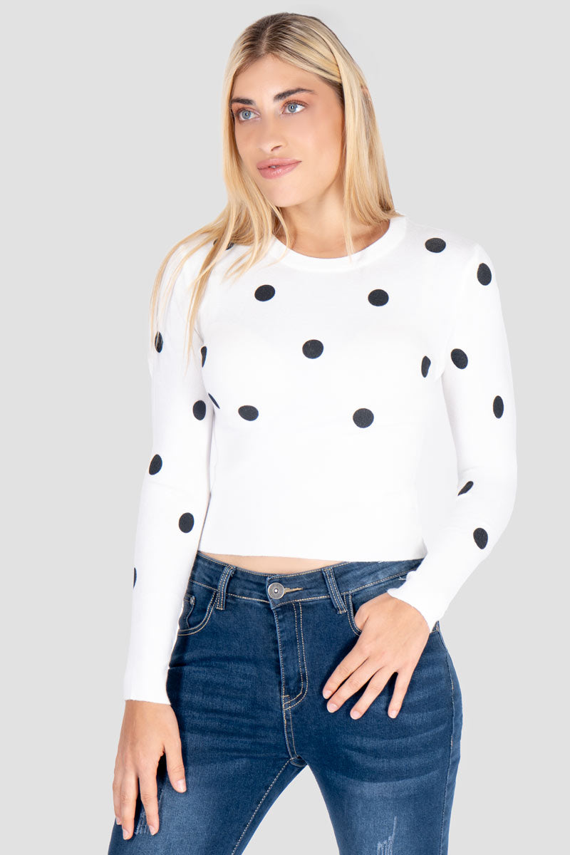 Suéter con estampado de lunares cuello redondo