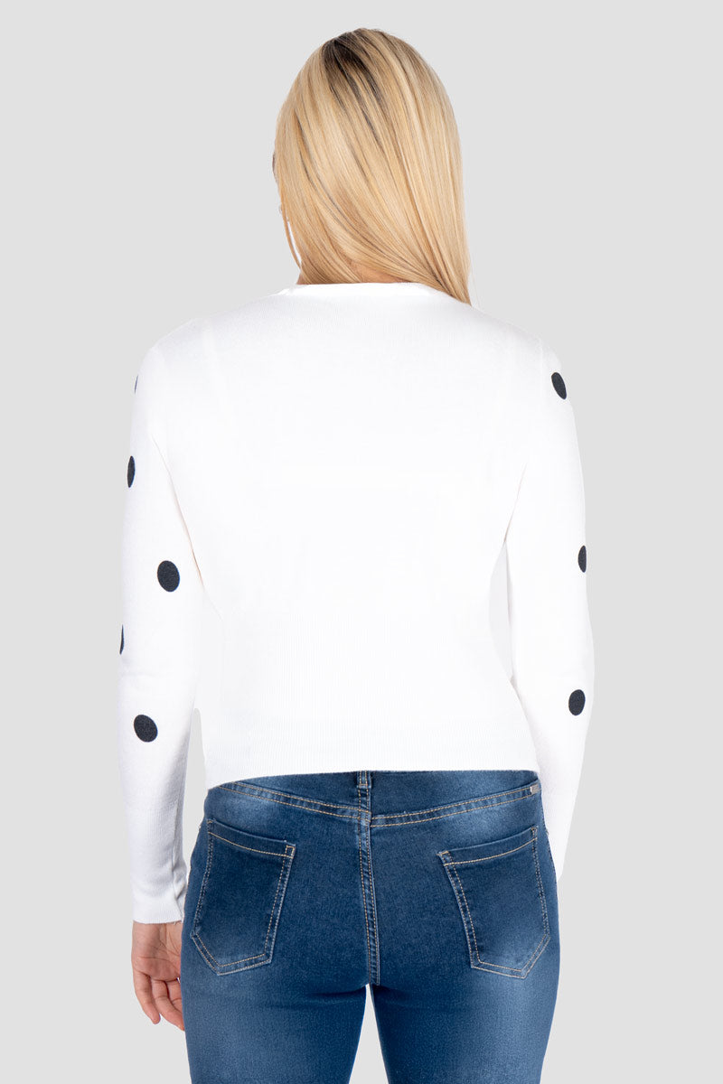 Suéter con estampado de lunares cuello redondo