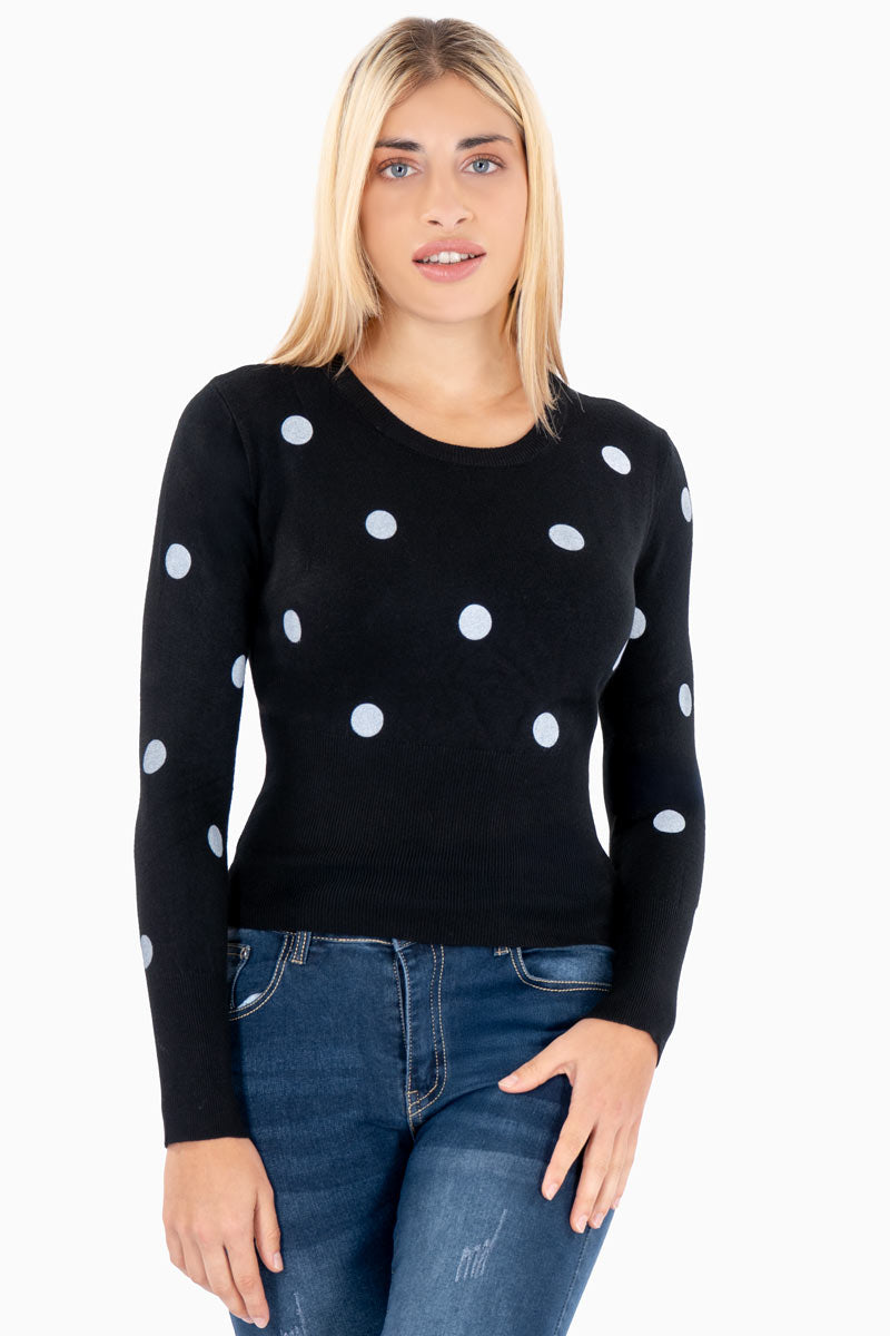 Suéter con estampado de lunares cuello redondo