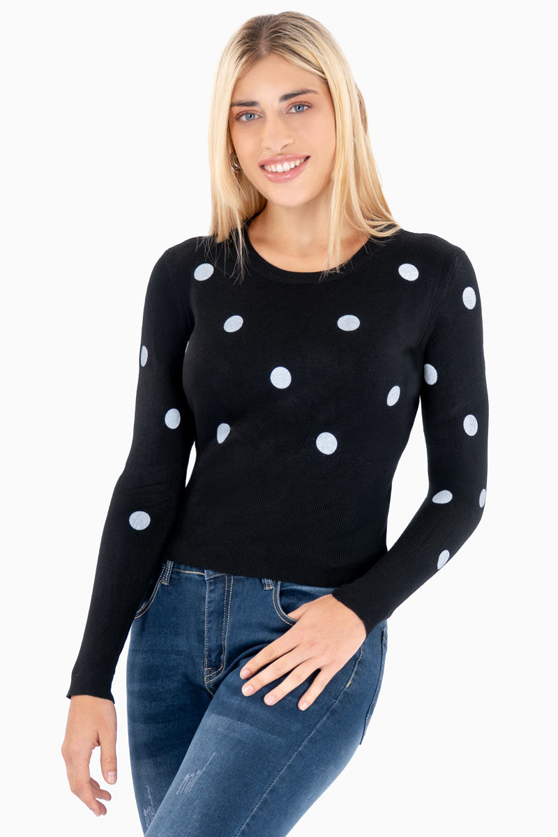 Suéter con estampado de lunares cuello redondo