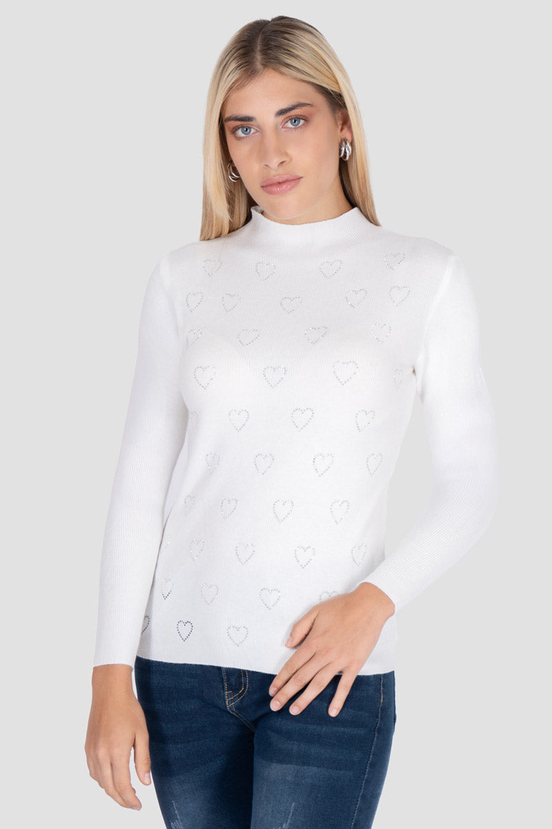 Suéter con estampad de corazones y cuello alto