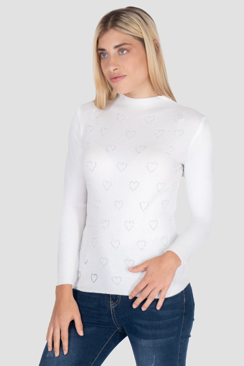 Suéter con estampad de corazones y cuello alto