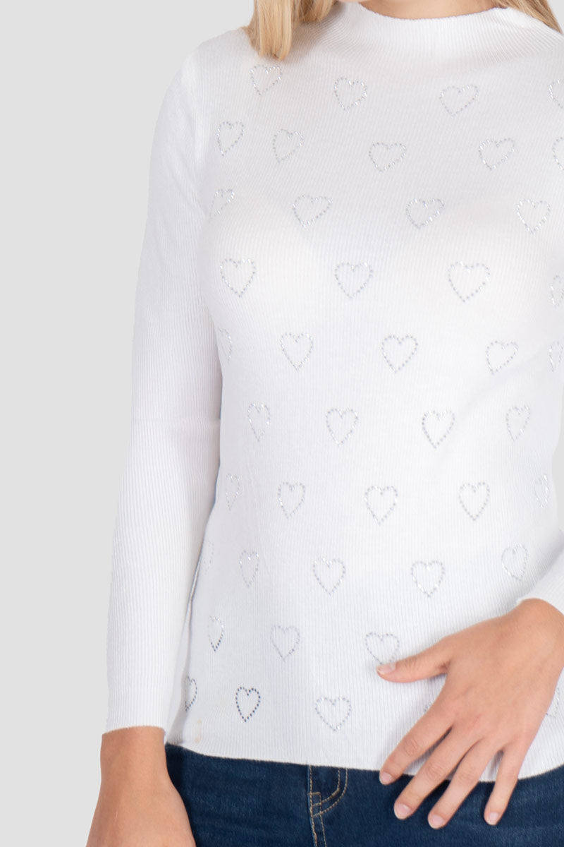 Suéter con estampad de corazones y cuello alto