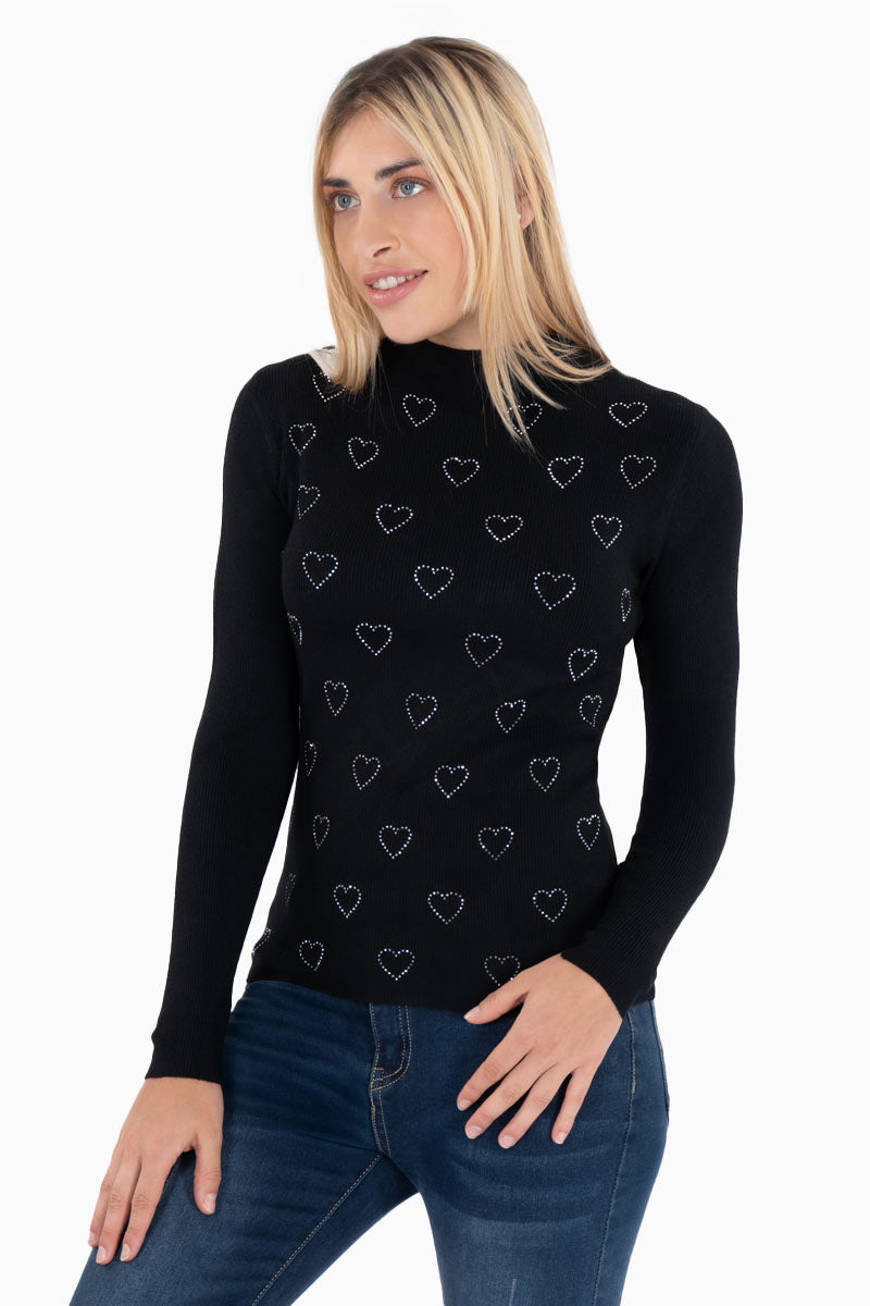 Suéter con estampad de corazones y cuello alto