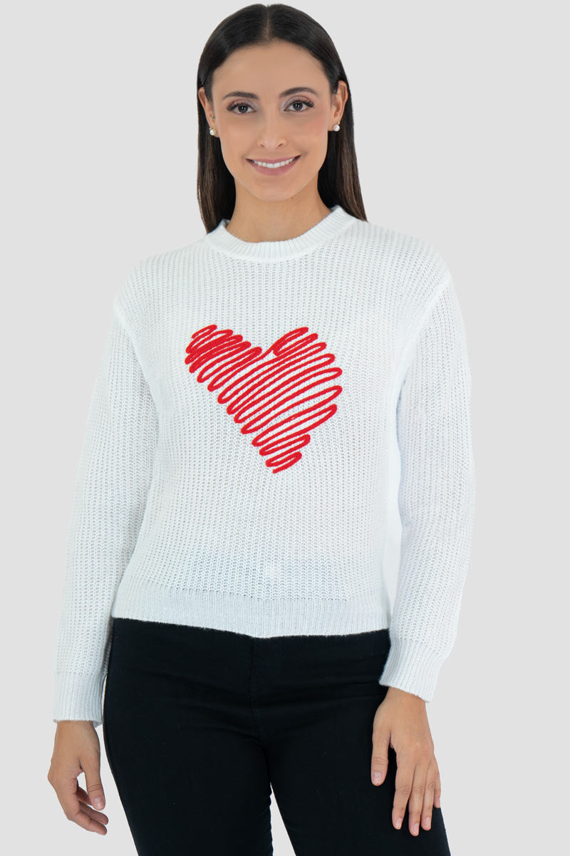 Suéter con estampado de corazón y cuello alto