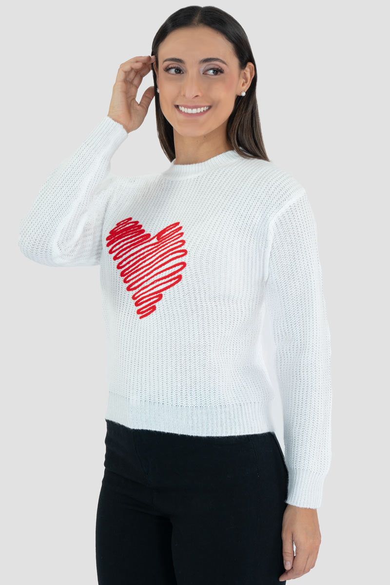 Suéter con estampado de corazón y cuello alto