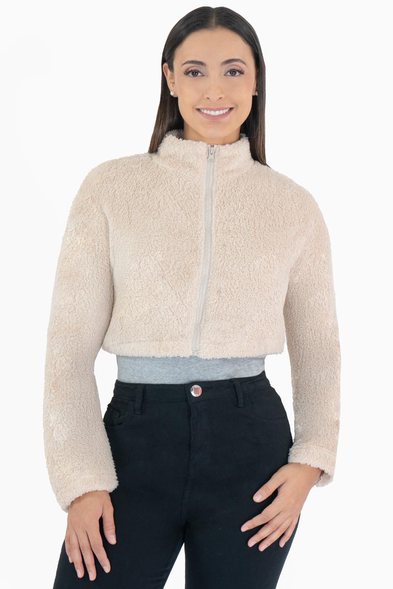 Sudadera de borrega cuello alto con cierre