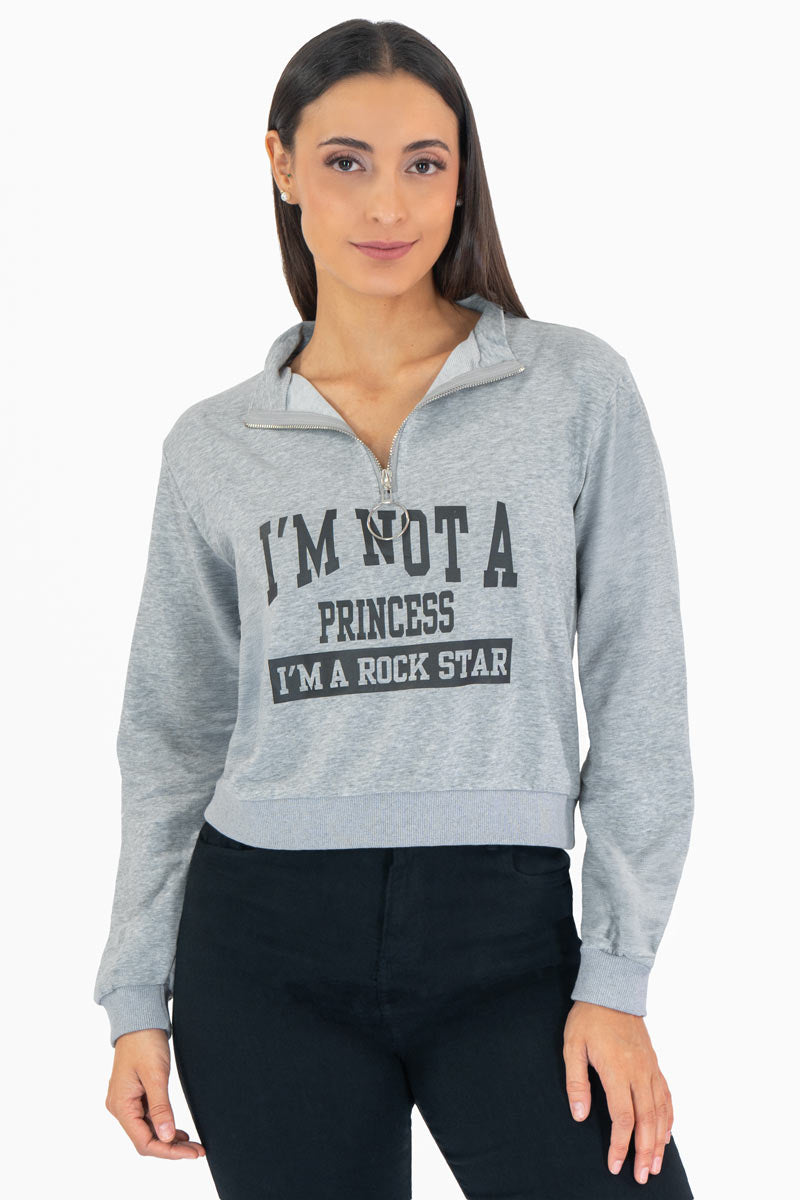 Sudadera con cierre y estampado en pecho