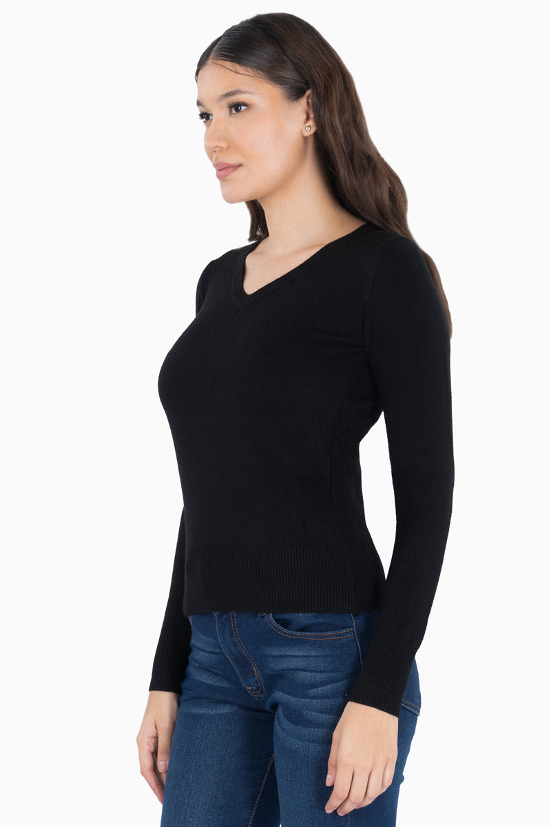 Suéter básico escote v liso