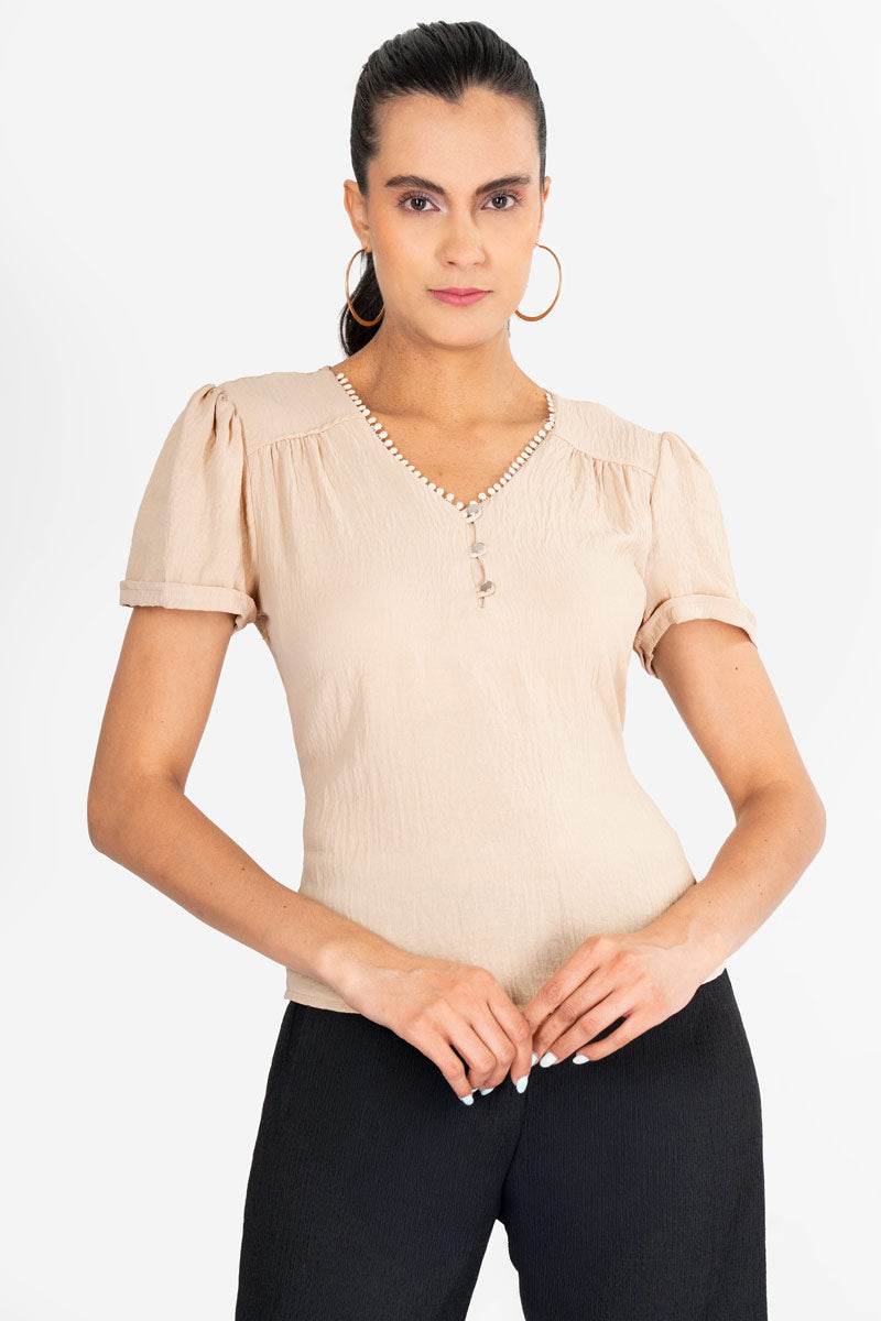 Blusa escote v con botones - Santory Ropa  (7435763515459)