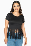 Playera lisa manga corta con flecos