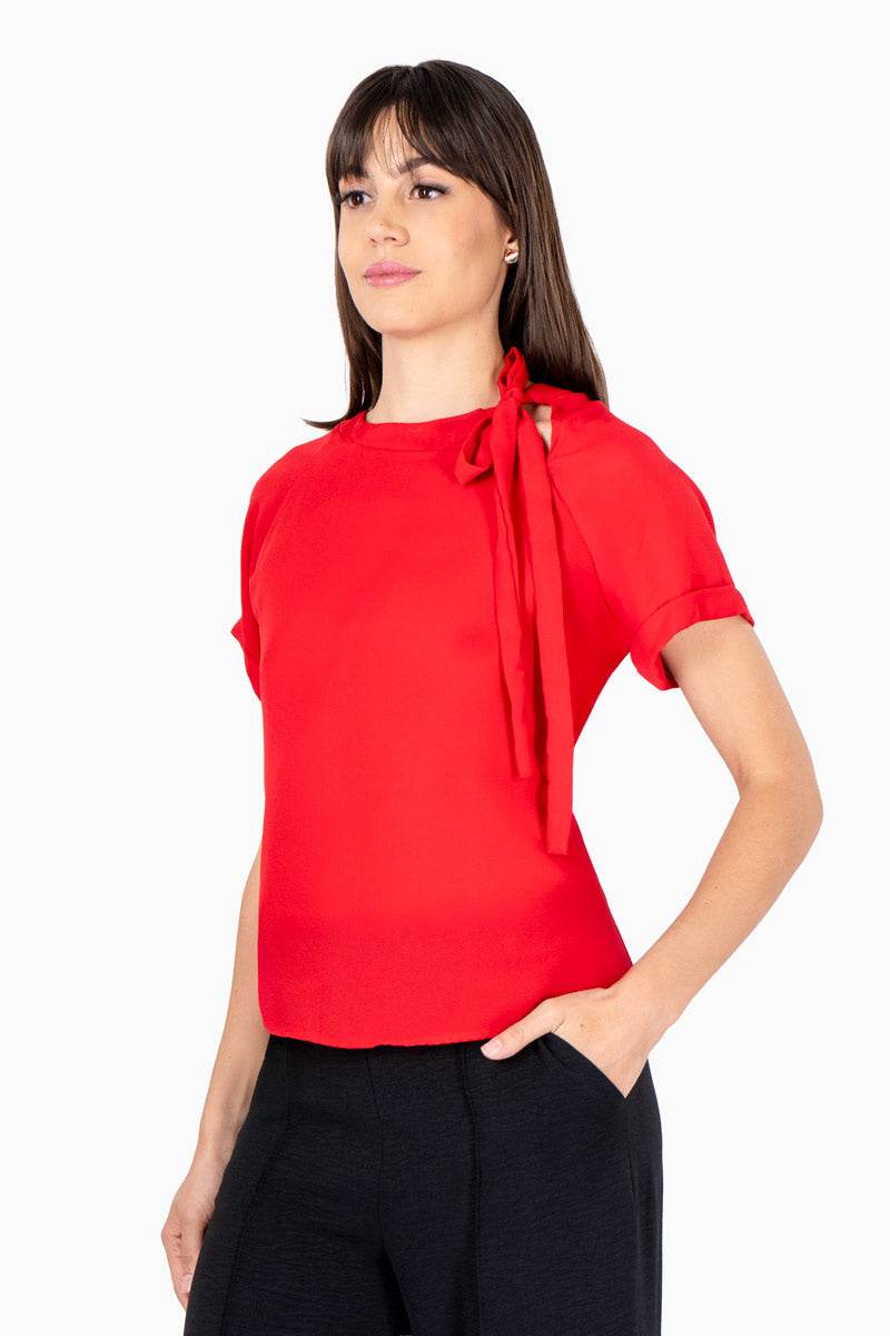 Blusa lisa con amarre en cuello - Santory Ropa  (7453697245251)