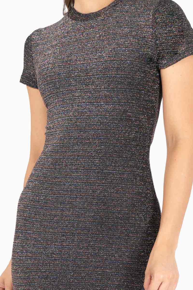 Vestido para Mujer de Punto con Brillos y Manga Corta