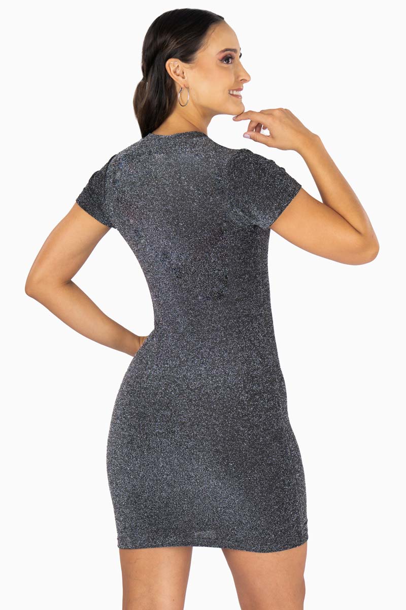 Vestido para Mujer de Punto con Brillos y Manga Corta