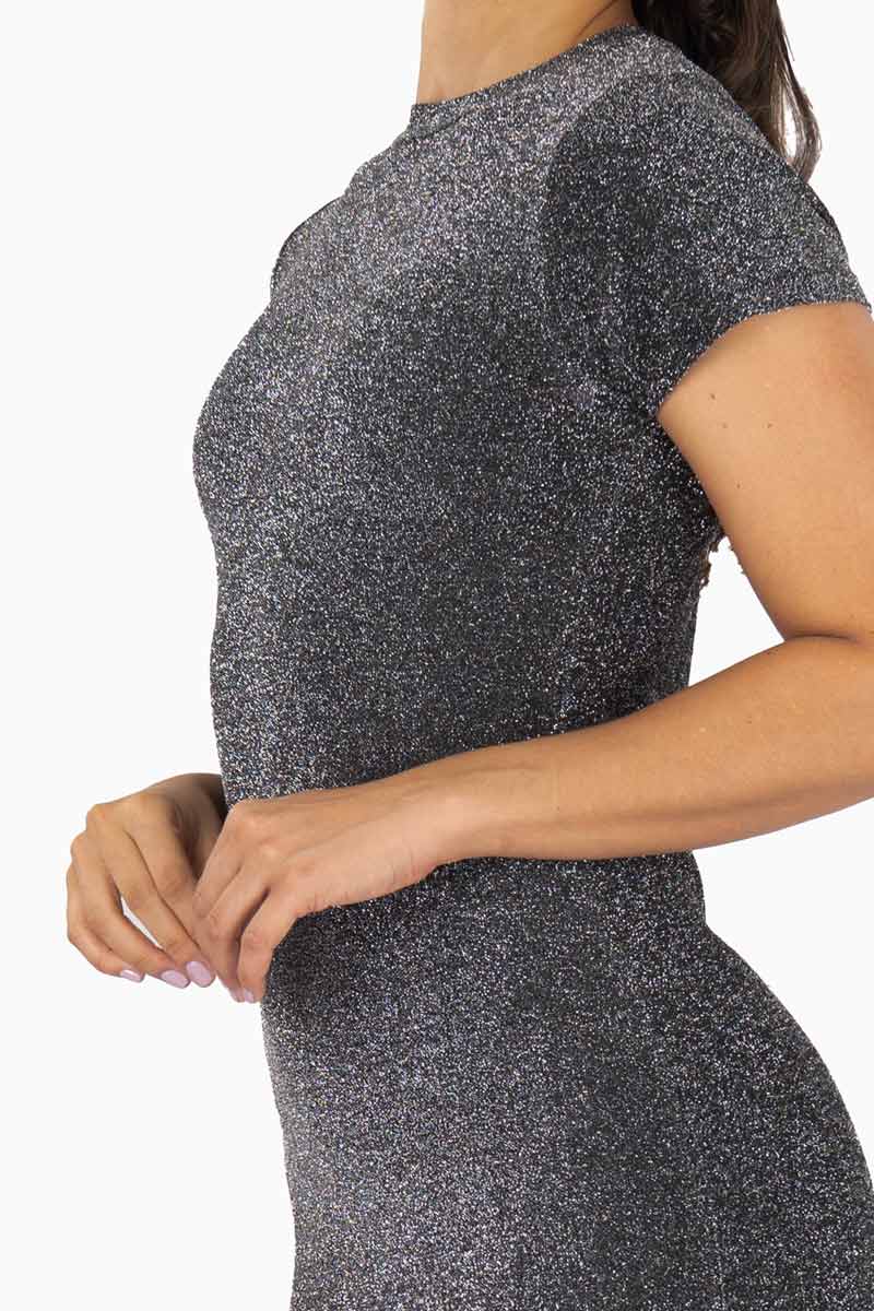 Vestido para Mujer de Punto con Brillos y Manga Corta