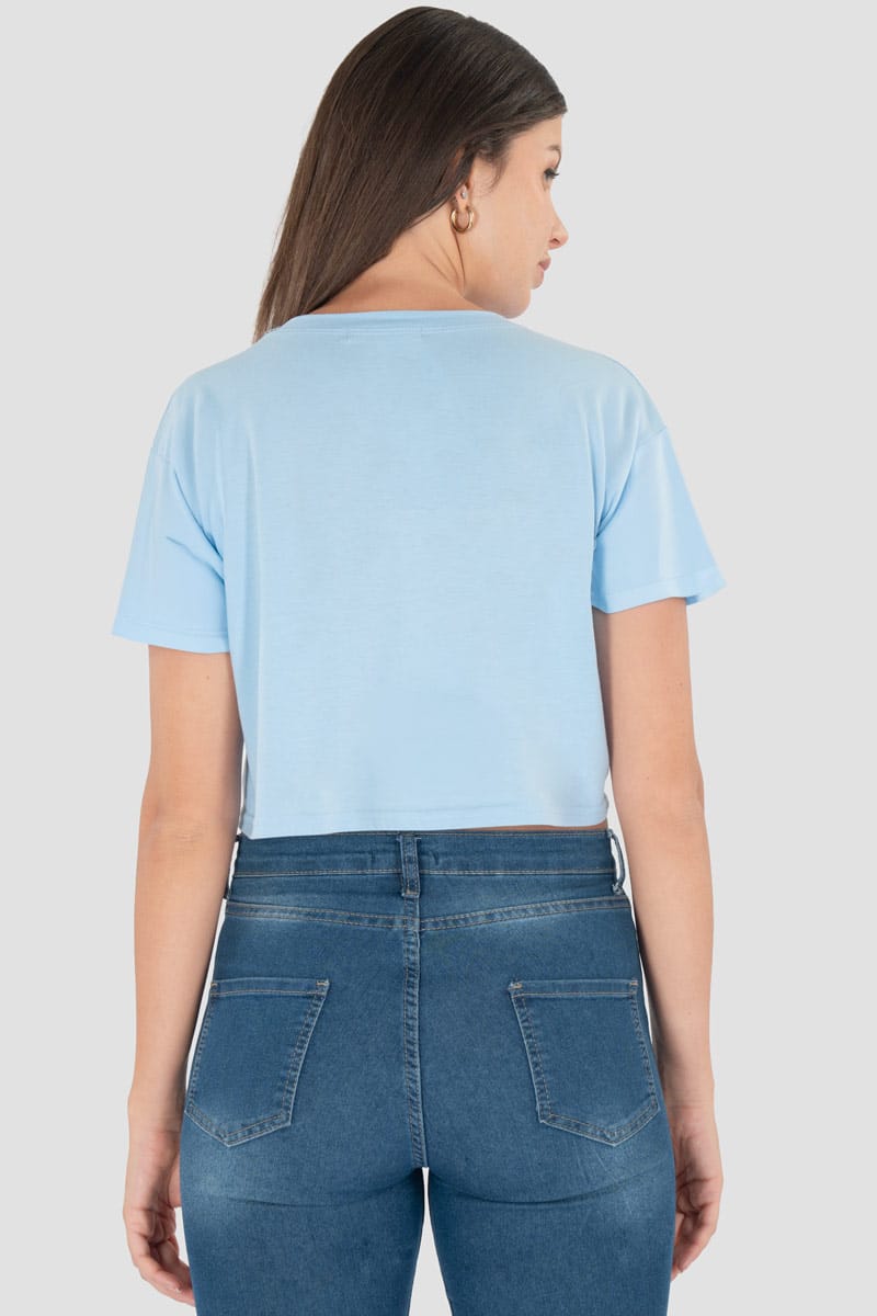 Playera crop con estampado y piedras